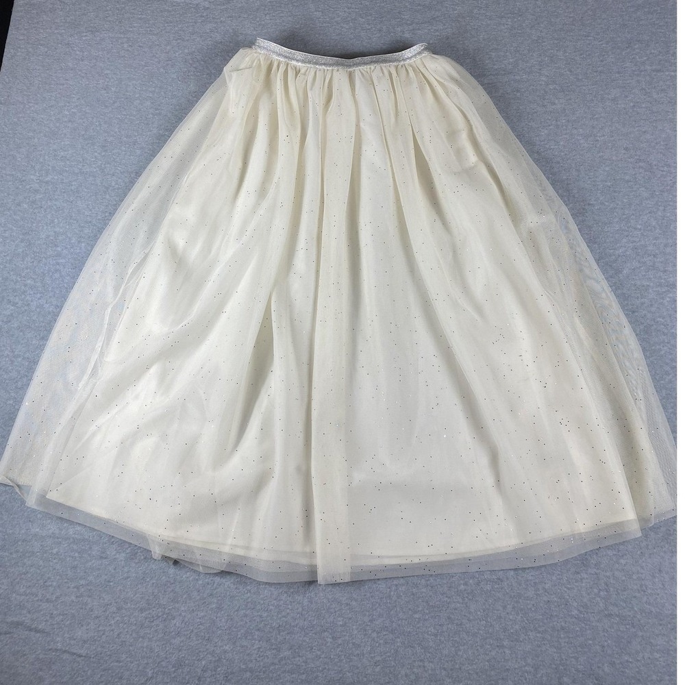Cat & Jack Skirt Girls Large 10/12 White Tulle Glitter Silver Waist‎ Party